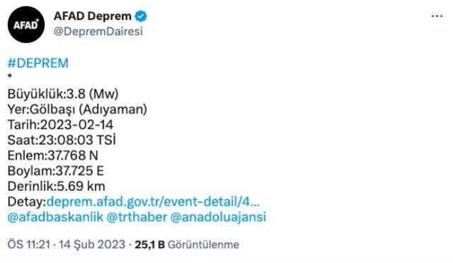 Adıyaman Gölbaşı kaç şiddetinde deprem oldu? Gölbaşı deprem şiddeti ne? Gölbaşı kaç büyüklüğünde deprem oldu?