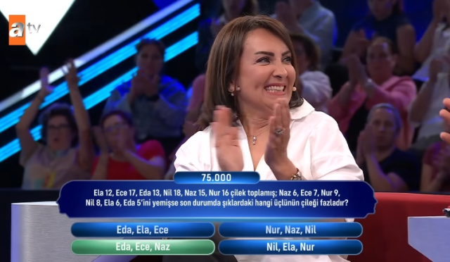 Ela 12, Ece 17, Eda 13, Nil 18, Naz 15, Nur 16 çilek toplamış; Naz 6, Ece 7, Nur 9, Nil 8, Ela 6, Eda 5'ini yemişse son durumda şıklardaki hangi...