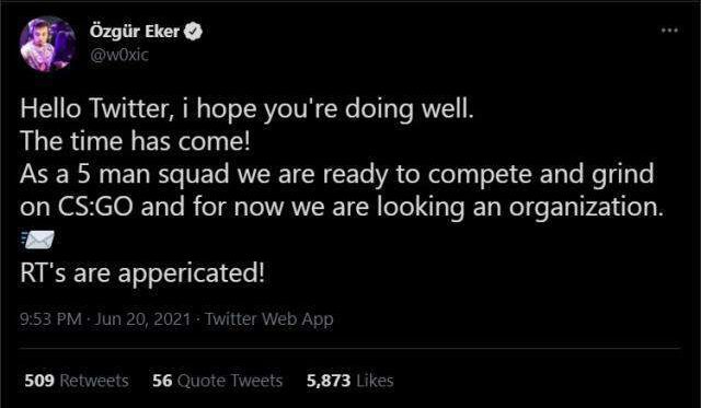 Beklenen Türk CS:GO takımı kuruluyor! Woxic Twitter üzerinden duyurdu! XANTARES takımda yer alacak mı?