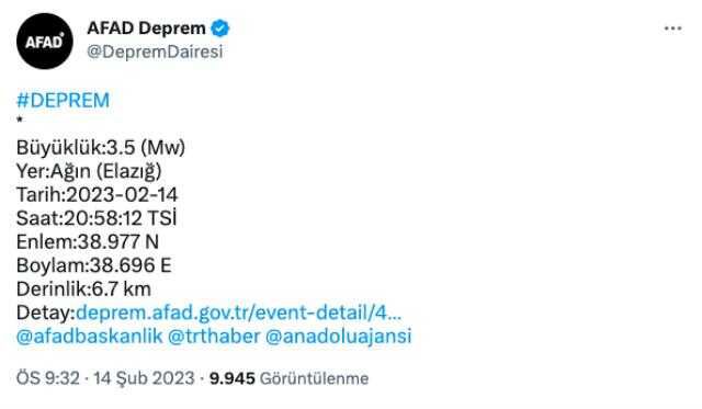 Elazığ Ağın kaç şiddetinde deprem oldu? Ağın deprem şiddeti ne? Ağın kaç büyüklüğünde deprem oldu?