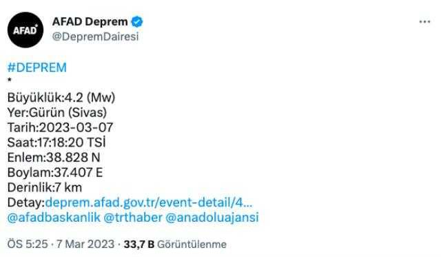 Sivas'ta deprem mi oldu? SON DAKİKA! Sivas kaç şiddetinde deprem oldu? Az önce Sivas'ta deprem oldu mu?
