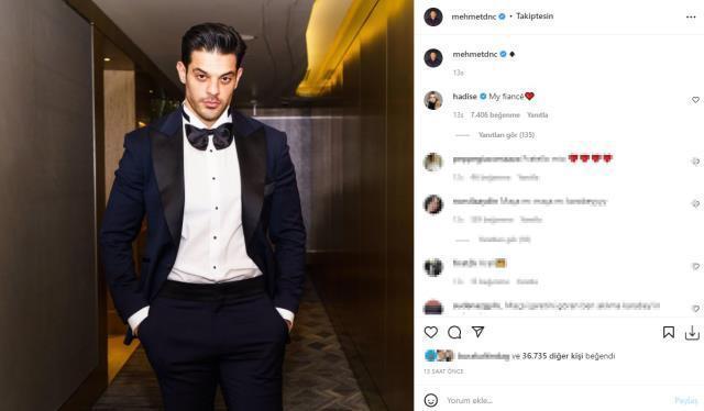 Mehmet Dinçerler'in paylaşımına Hadise'den yorum gecikmedi: Nişanlım
