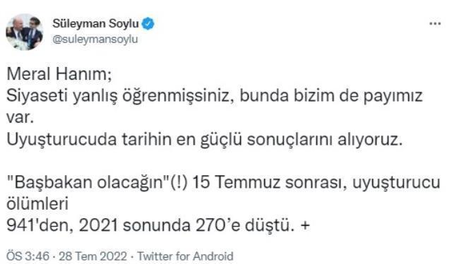Akşener, uyuşturucu üzerinden Bakan Soylu'yu eleştirdi! Yanıt gecikmedi