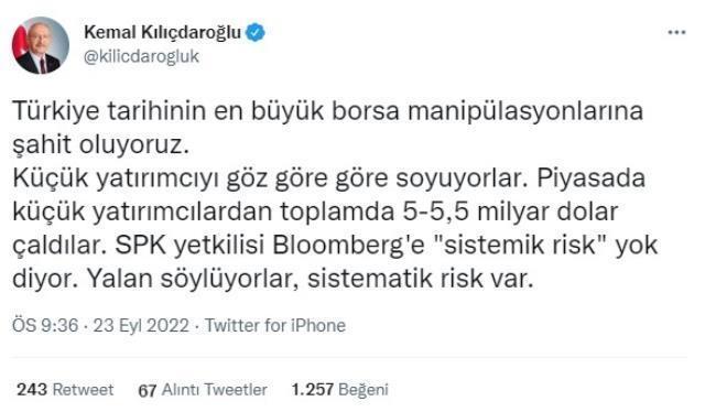Kılıçdaroğlu'ndan SPK'ya borsadaki manipülasyon iddialarıyla ilgili çağrı: Son kez uyarıyorum