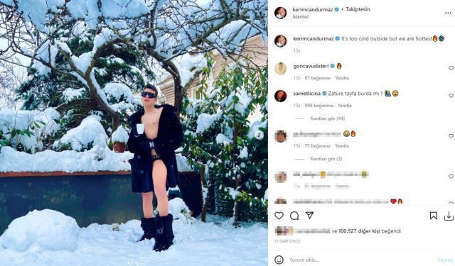 Kerimcan Durmaz ve arkadaşları iç çamaşırlarıyla karda poz verdi, yorumlara alev emojisi yağdı