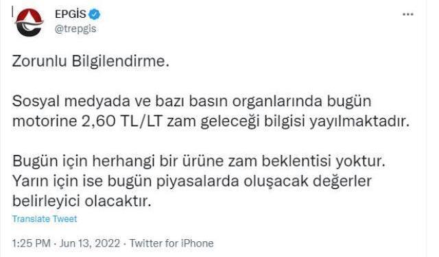 EPGİS, motorine 2.60 TL zam geleceği iddiasını yalanladı: Bugün beklenmiyor
