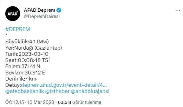 Son Dakika: Adıyaman'daki 4.5'lik depremin ardından Gaziantep de 4.1'le sallandı