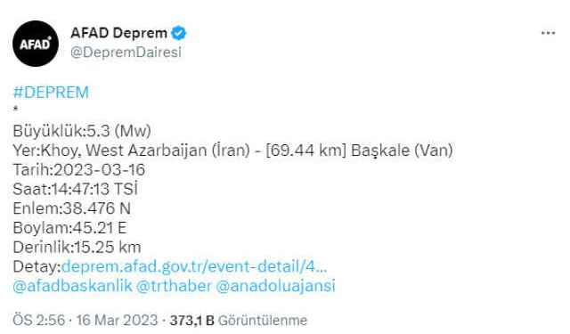 Irak'ın Halepçe kentinde 5,1 büyüklüğünde deprem meydana geldi