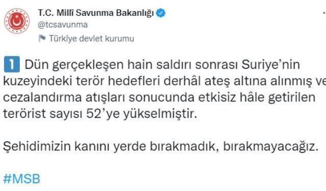 Son Dakika: Gaziantep şehidimizin kanı yerde kalmadı! Cezalandırma atışlarında 52 terörist etkisiz hale getirildi