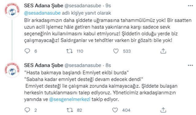 Adana Çukurova Devlet Hastanesi'nin acil servisi 50 kişilik grup tarafından basıldı, sağlıkçılar hizmetten çekildi