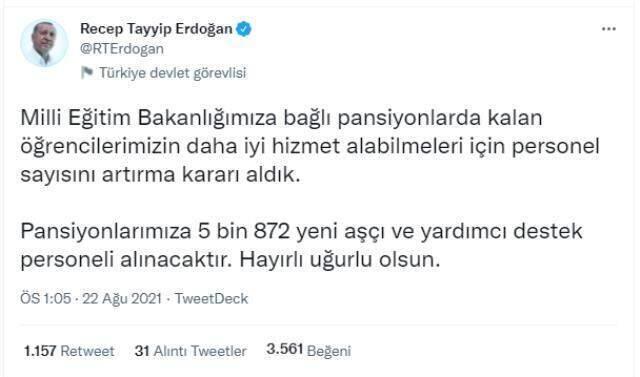 Cumhurbaşkanı Erdoğan müjdeyi verdi: 5 bin 872 yeni personel alınacak