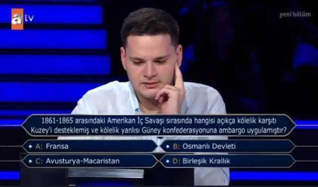 1 Ekim 1 Milyonluk soru cevabı ne (Amerikan İç Savaşı sorusu)?