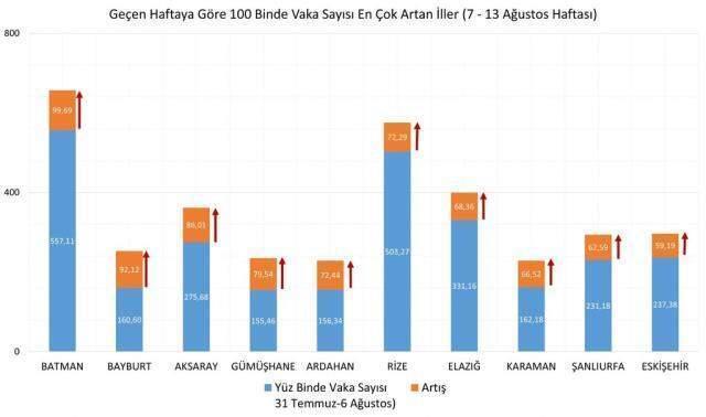 Son Dakika! Son bir haftada vaka sayısı en çok artan illerimiz; Batman, Bayburt, Aksaray, Gümüşhane ve Ardahan oldu