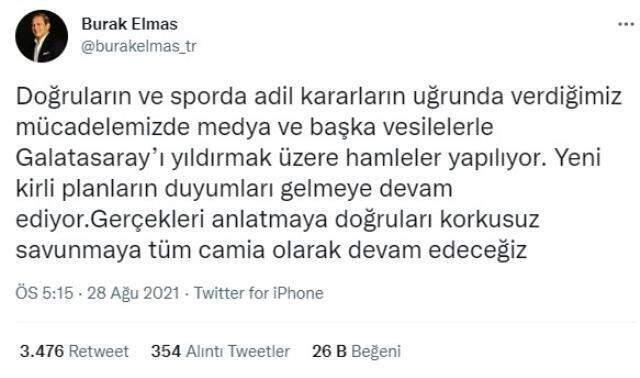 Galatasaray Başkanı Burak Elmas'tan TFF'ye yönelik çarpıcı paylaşım: Yeni kirli planların duyumları geliyor
