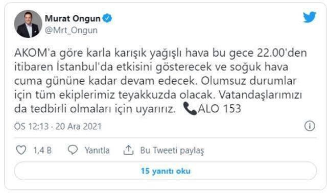 AKOM'dan İstanbul için kar yağışı uyarısı: Bu gece 22.00'den itibaren etkisini gösterecek