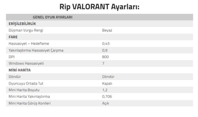 Berk 'Rip' Tepe Valorant crosshair ve çözünürlük ayarları!