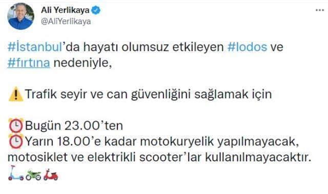 Son Dakika: İstanbul'da fırtına dolayısıyla bugün saat 23.00 ile yarın saat 18.00'e kadar motosiklet ve elektrikli scooter kullanmak yasaklandı
