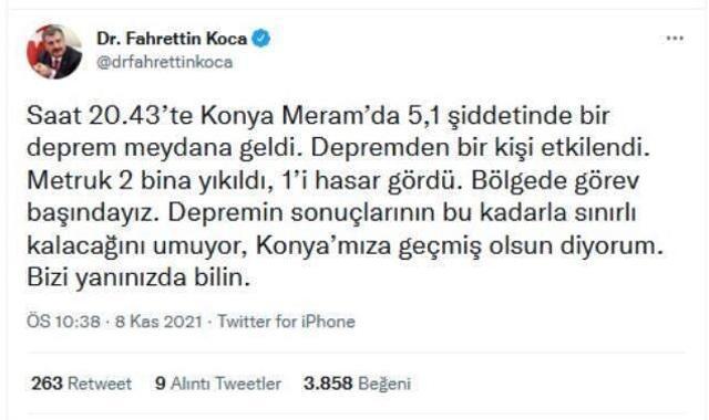 Son Dakika: Konya'nın Meram ilçesinde 5.1 büyüklüğünde deprem meydana geldi