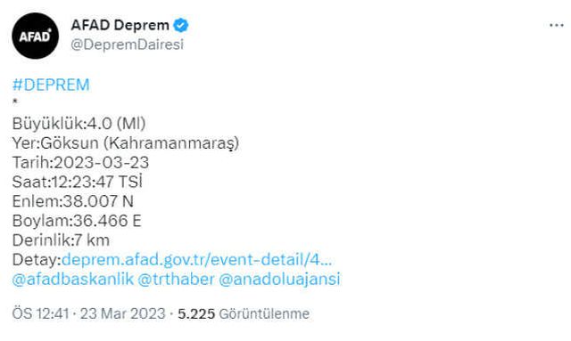 Son Dakika: Kahramanmaraş'ta 5.3 büyüklüğünde deprem