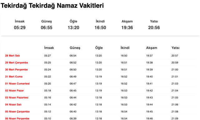 Tekirdağ, Sakarya, Yalova akşam ezanı saat kaçta? 27 Mart Tekirdağ, Sakarya, Yalova ezan vakitleri! Tekirdağ, Sakarya, Yalova iftar ne zaman?