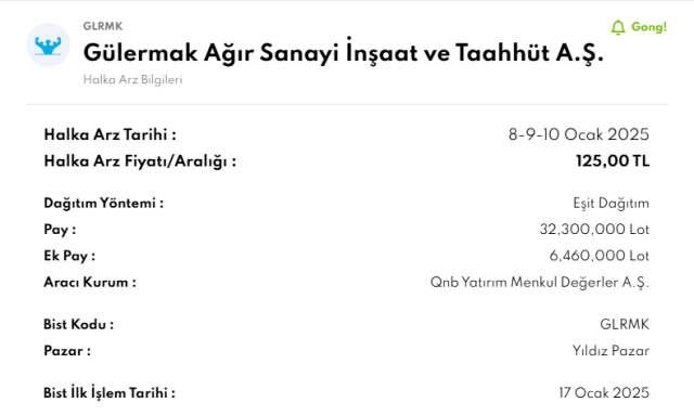 GÜLERMAK İŞLEM TARİHİ | Gülermak hisse ne zaman işlem görecek? GLRMK borsa işlem tarihi belli oldu mu?