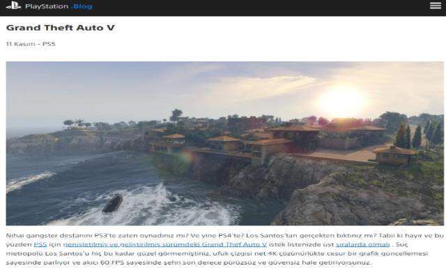 Sony, GTA 5'in PS5'te 4K 60 FPS olacağını doğruladı!