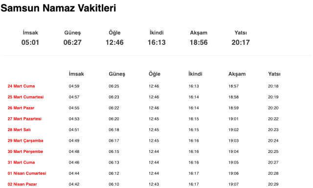 Samsun akşam ezanı saat kaçta, iftar ne zaman? 23 Mart Samsun imsakiye! Samsun iftara ne kadar kaldı?