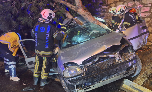Denizli'de kontrolden çıkan otomobil ağaca çarptı: 2 ölü, 1 yaralı
