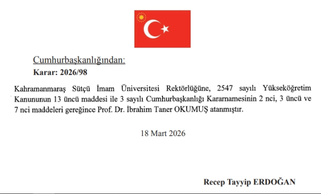 Yeni Kahramanmaraş Sütçü İmam Üniversitesi rektörü kim oldu? Kahramanmaraş Sütçü İmam Üniversitesi Rektörü İbrahim Taner Okumuş kimdir?