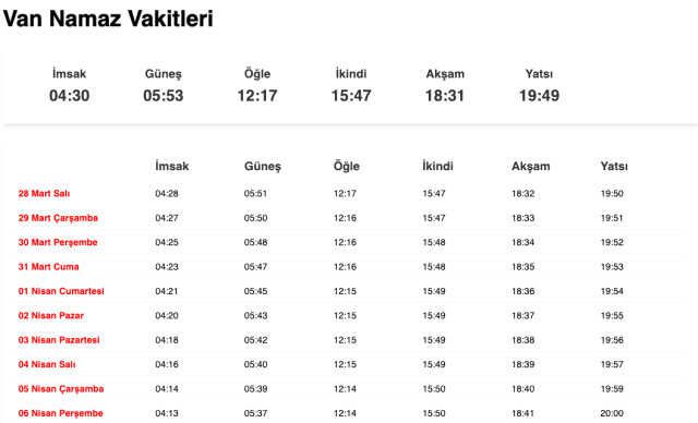 Yozgat, Sinop, Van akşam ezanı saat kaçta? 27 Mart Yozgat, Van ezan vakitleri! Yozgat, Van iftar ne zaman?