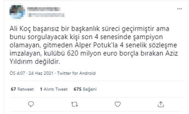 Bugün sosyal medyanın zirvesine çıkan Aziz Yıldırım'ın sözlerine tepki yağdı