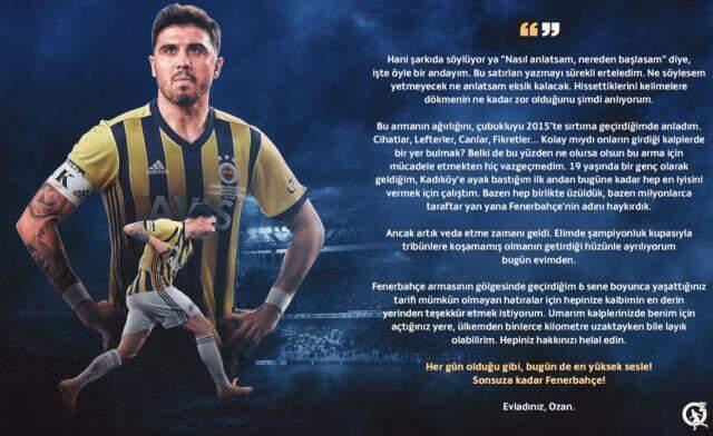 Ozan Tufan'ın veda mesajı taraftarların yüreğine dokundu