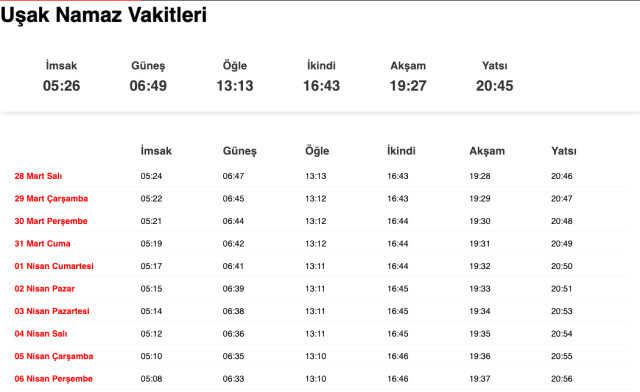 Tokat, Tunceli, Uşak akşam ezanı saat kaçta? 27 Mart Tokat, Tunceli, Uşak ezan vakitleri! Tokat, Tunceli, Uşak iftar ne zaman?