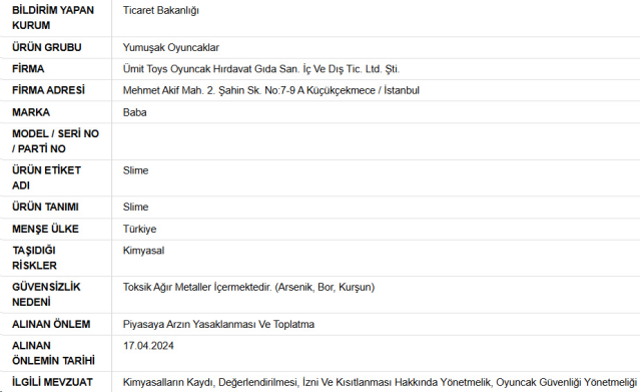 Oyuncakta zehirli madde tespiti, Bakanlık her yerden toplatıyor
