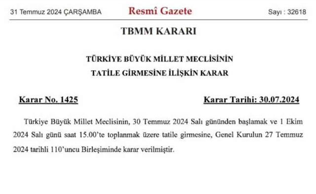 Meclis tatile mi girdi, Meclis tatili ne zaman bitiyor 2024?