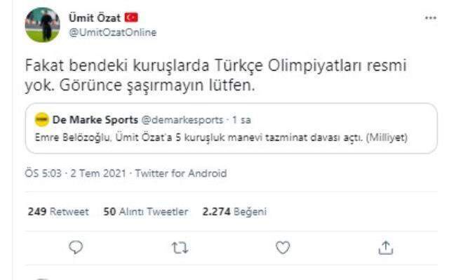 Emre Belözoğlu'nun beş kuruşluk dava açtığı Ümit Özat'tan yeni FETÖ göndermesi