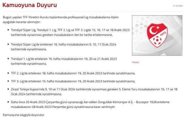 Ziraat Türkiye Kupası 5. Tur maçları 16-17-18 Ocak'ta oynanacak