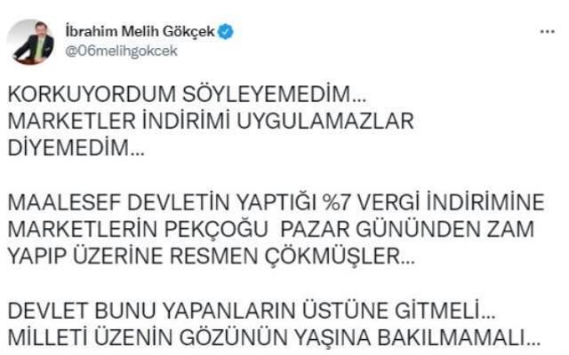 KDV indirimiyle ilgili Gökçek'ten bomba iddia: Marketlerin pek çoğu pazar günü zam yaptı