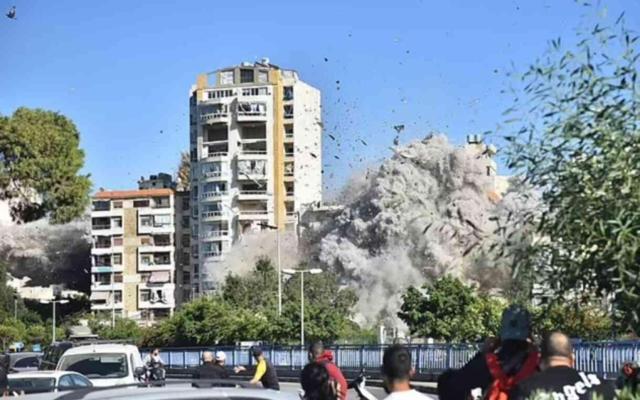 İsrail saldırısı sonucu Beyrut'ta 10 katlı bina saniyeler içinde çöktü