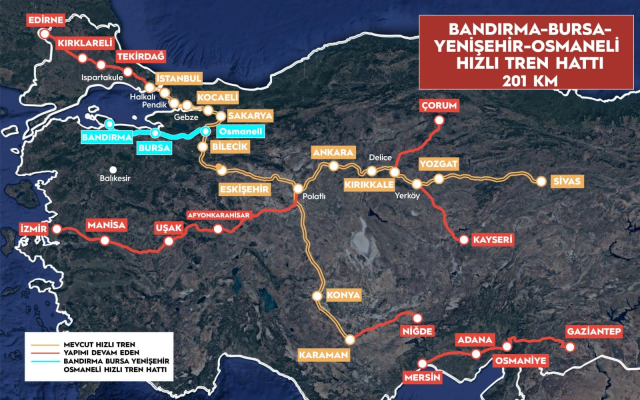 Bursa, yüksek hızlı tren ağına entegre olan 12'nci il olacak