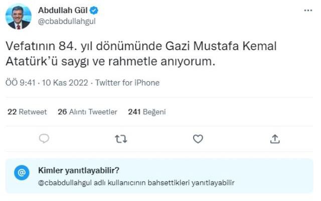 Abdullah Gül'den Mustafa Kemal Atatürk paylaşımı!