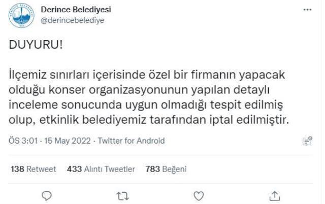 Kocaeli'nde Aynur Doğan konseri ilçe belediyesi tarafından iptal edildi