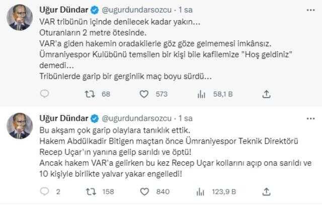 Gündeme damga vuran maça bir paylaşımda Uğur Dündar'dan geldi: Bu akşam çok garip olaylara tanıklık ettik