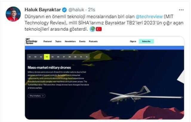 Bayraktar TB2'den bir başarı daha! 2023'ün çığır açan teknolojileri arasında gösterildi
