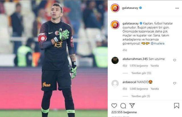 PSV maçı için 'Benim için zor geceydi' paylaşımı yapan Muslera'ya Galatasaray'dan destek