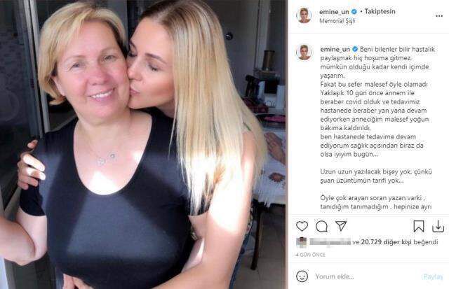 Oyuncu Emine Ün, annesinin ölüm haberini sosyal medya hesabından paylaştı
