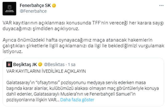 Hodri meydan! Fenerbahçe'den Beşiktaş'a jet hızıyla yanıt