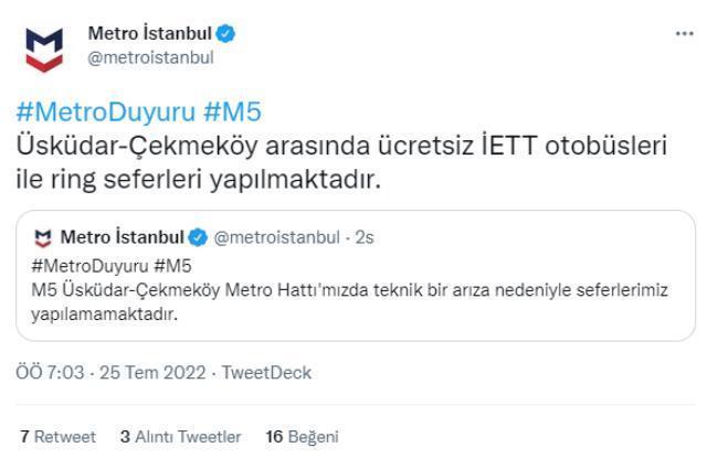 Üsküdar-Çekmeköy metro hattındaki arıza İstanbul'da hayatı felç etti