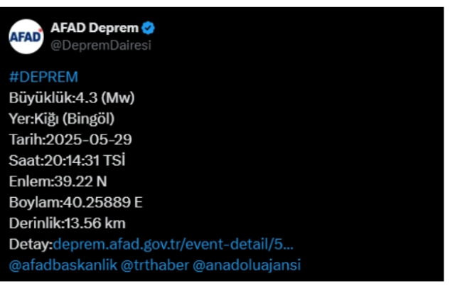 Bingöl'de deprem mi oldu, kaç şiddetinde? 29 Mayıs Bingöl'de nerede deprem oldu?