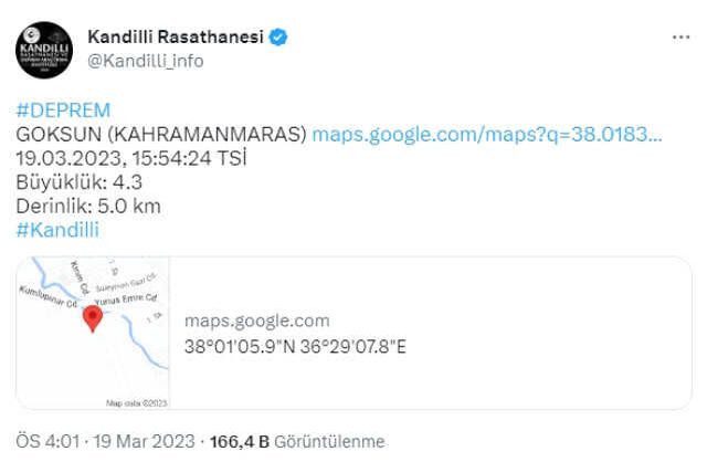 Kahramanmaraş'ta 2 dakikada iki deprem! 4.4 ve 4.1 ile sallandılar